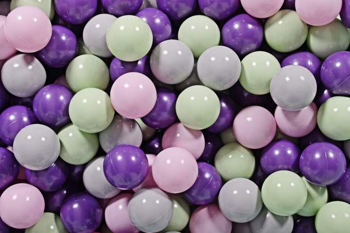 Ronde Ballenbak 200 ballen 90x30cm - Mint grijs, violet, licht groen en roze ballen