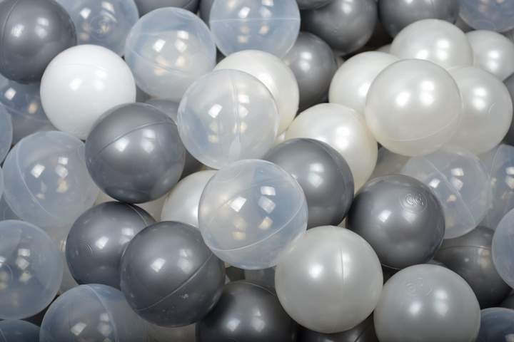 Ronde Ballenbak 300 ballen 90x40cm - Licht Grijs met Parel wit, Grijs en Zilveren ballen