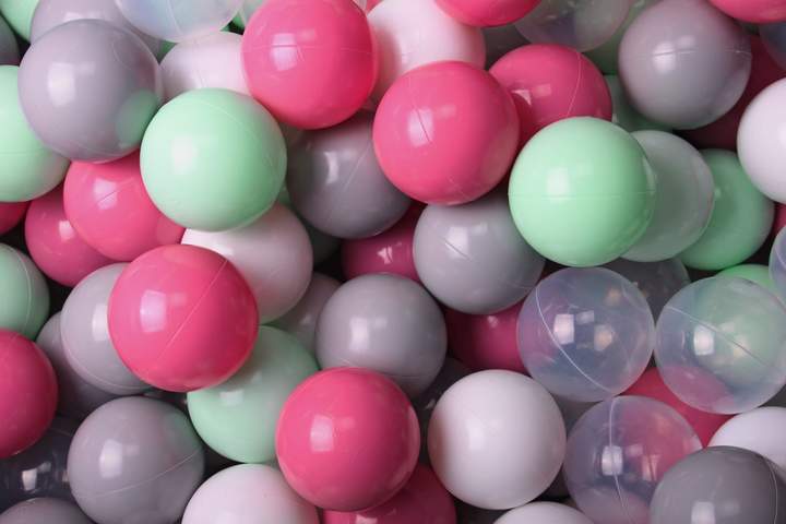 Ronde Ballenbak 300 ballen 90x40cm - Licht Grijs met Transparante, Grijze, Witte, Licht roze en Mint ballen
