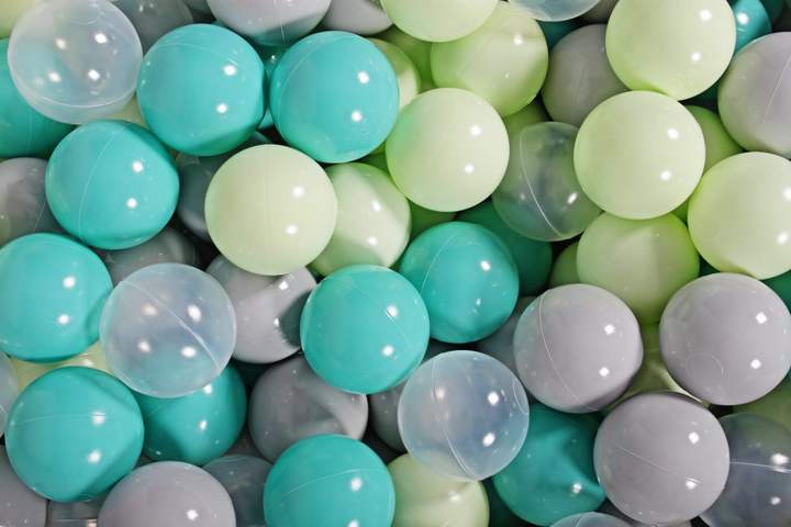 Ronde Ballenbak 300 ballen 90x40cm - Licht Grijs met Turquoise, Licht groene, Grijze en Transparante ballen