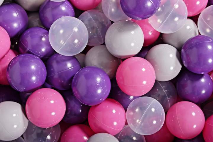 Ballenbak Ronde 200 ballen 90x30 cm Licht Grijs Donker Roze Violet Transparant Grijs ballen