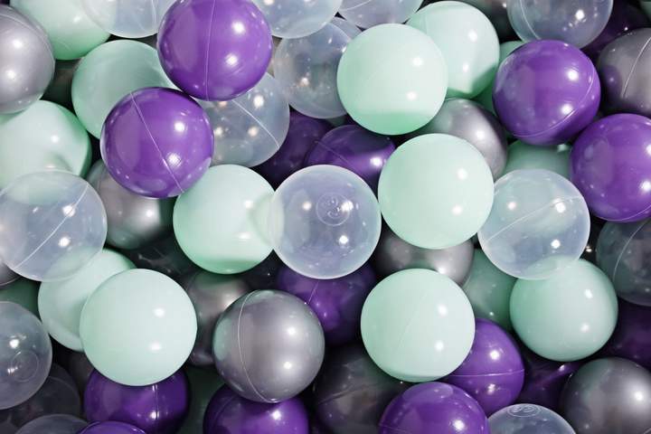 Ballenbak Ronde 200 ballen 90x30 cm Licht Grijs Mint zilver Violet transparant ballen