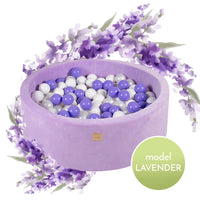 Paarse ballenbak VELVET met 250 ballen - Lavendel set