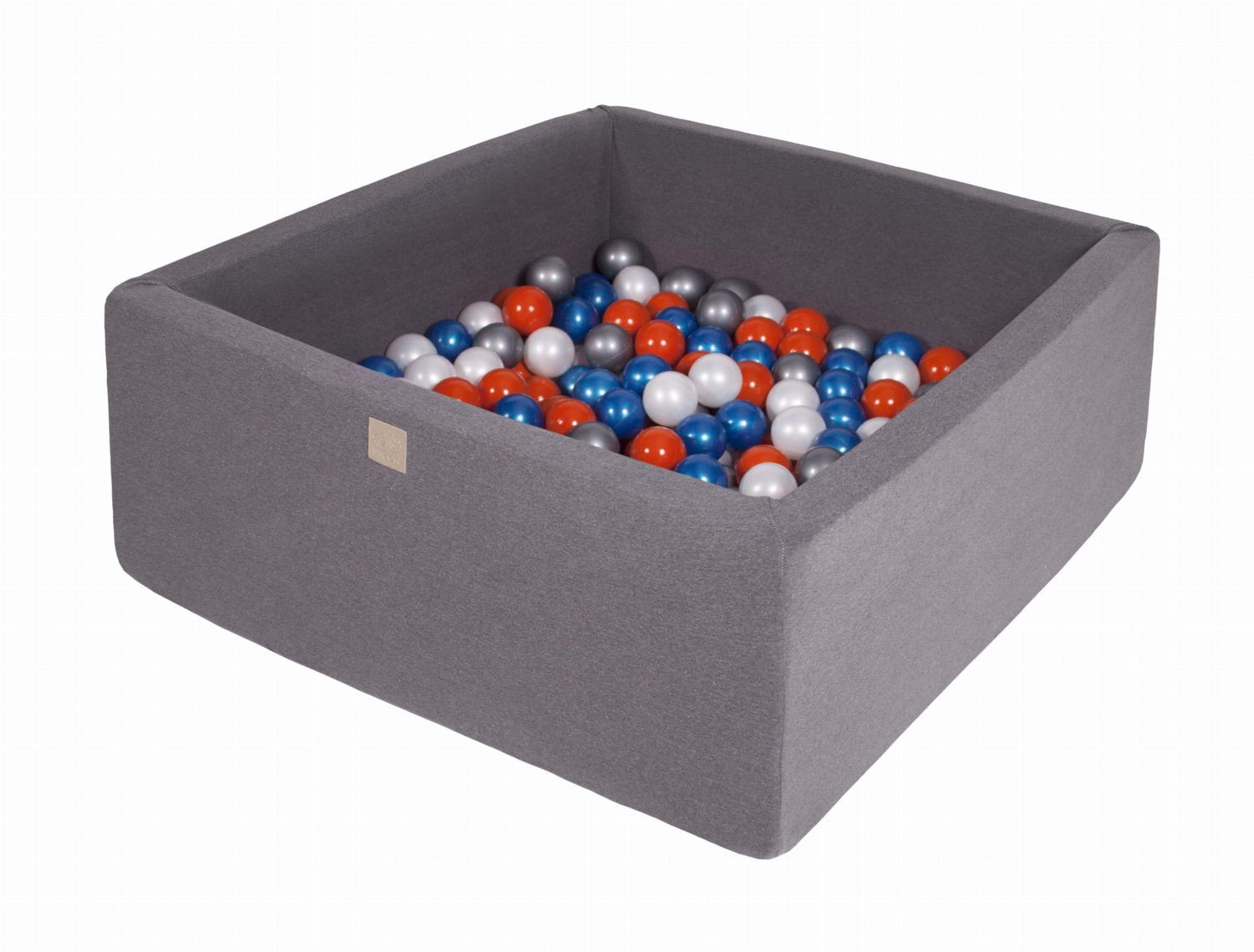 Vierkante ballenbak 90x90x40 - Donker grijs met Parel blauwe, Parel Witte, Oranje en zilveren ballen