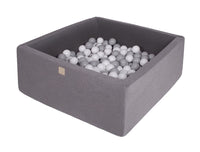 Vierkante ballenbak 90x90x40 - Donker grijs met Witte en Grijze ballen