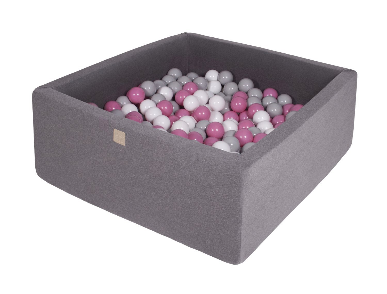 Vierkante ballenbak 90x90x40 - Donker grijs met Witte, Licht roze en Grijze ballen