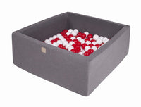 Vierkante ballenbak 90x90x40 - Donker grijs met Witte en Rode ballen
