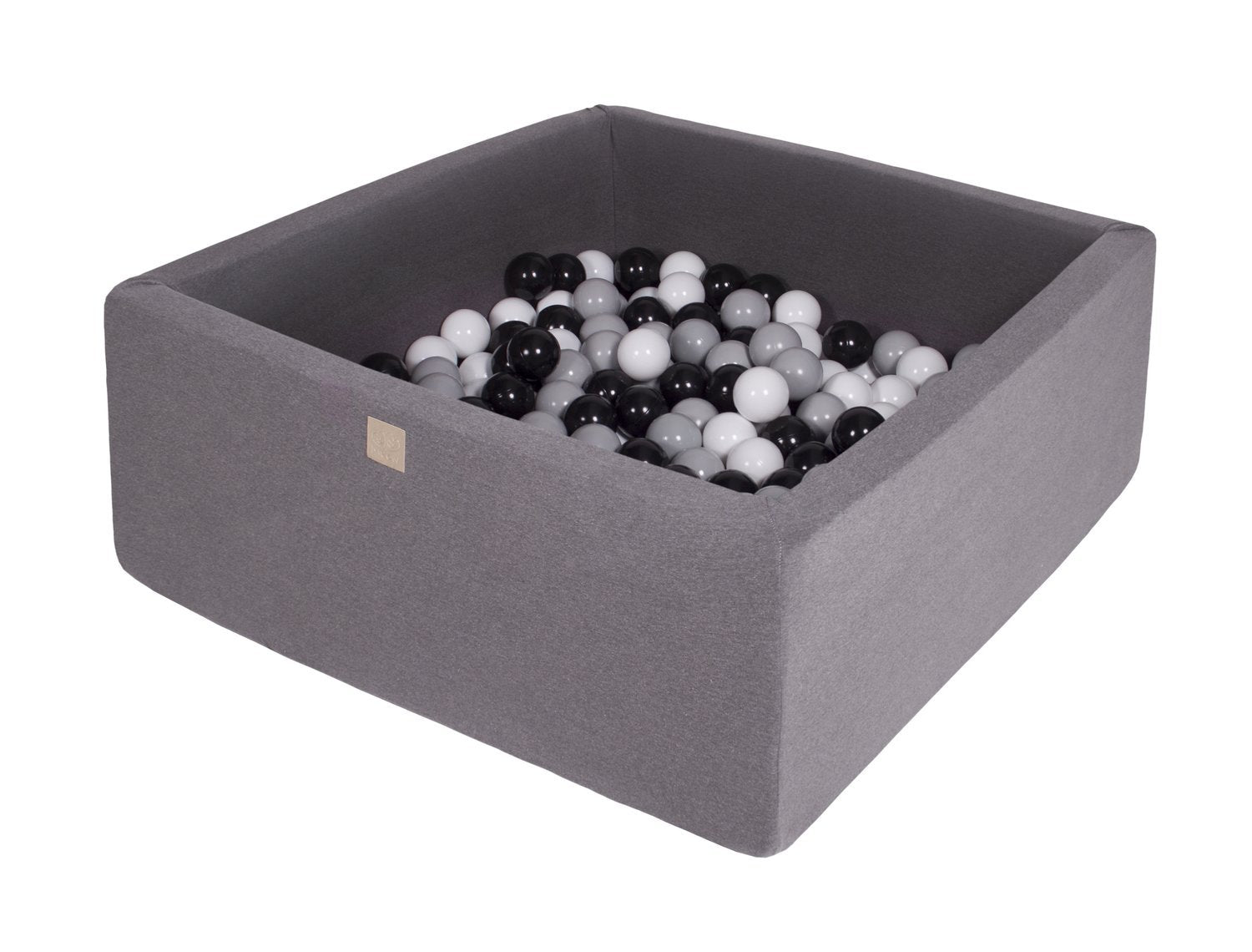 Vierkante ballenbak 90x90x40 - Donker grijs met Witte, Zwarte en Grijze ballen