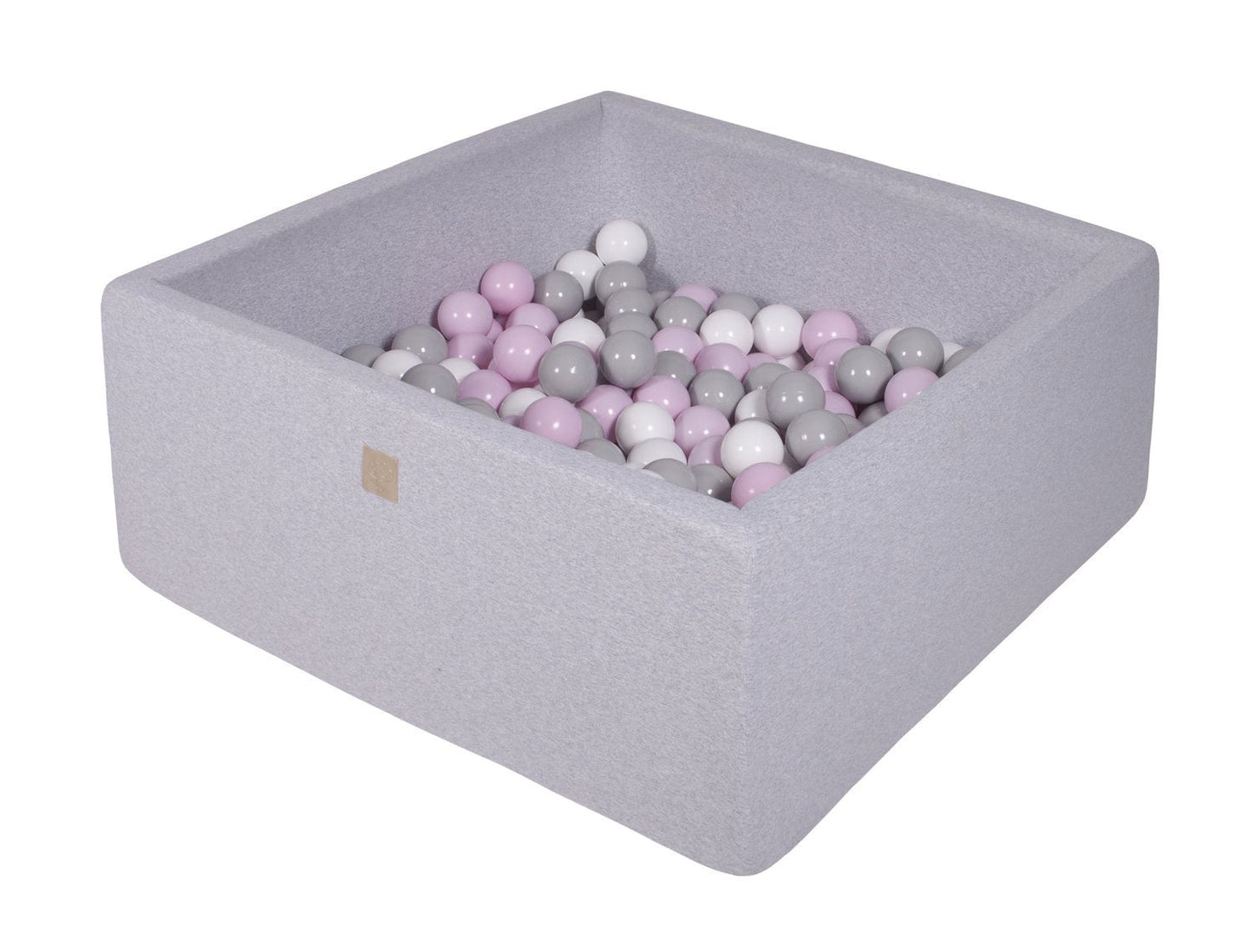 Vierkante ballenbak - Licht grijs met Licht roze, Witte en Grijze ballen