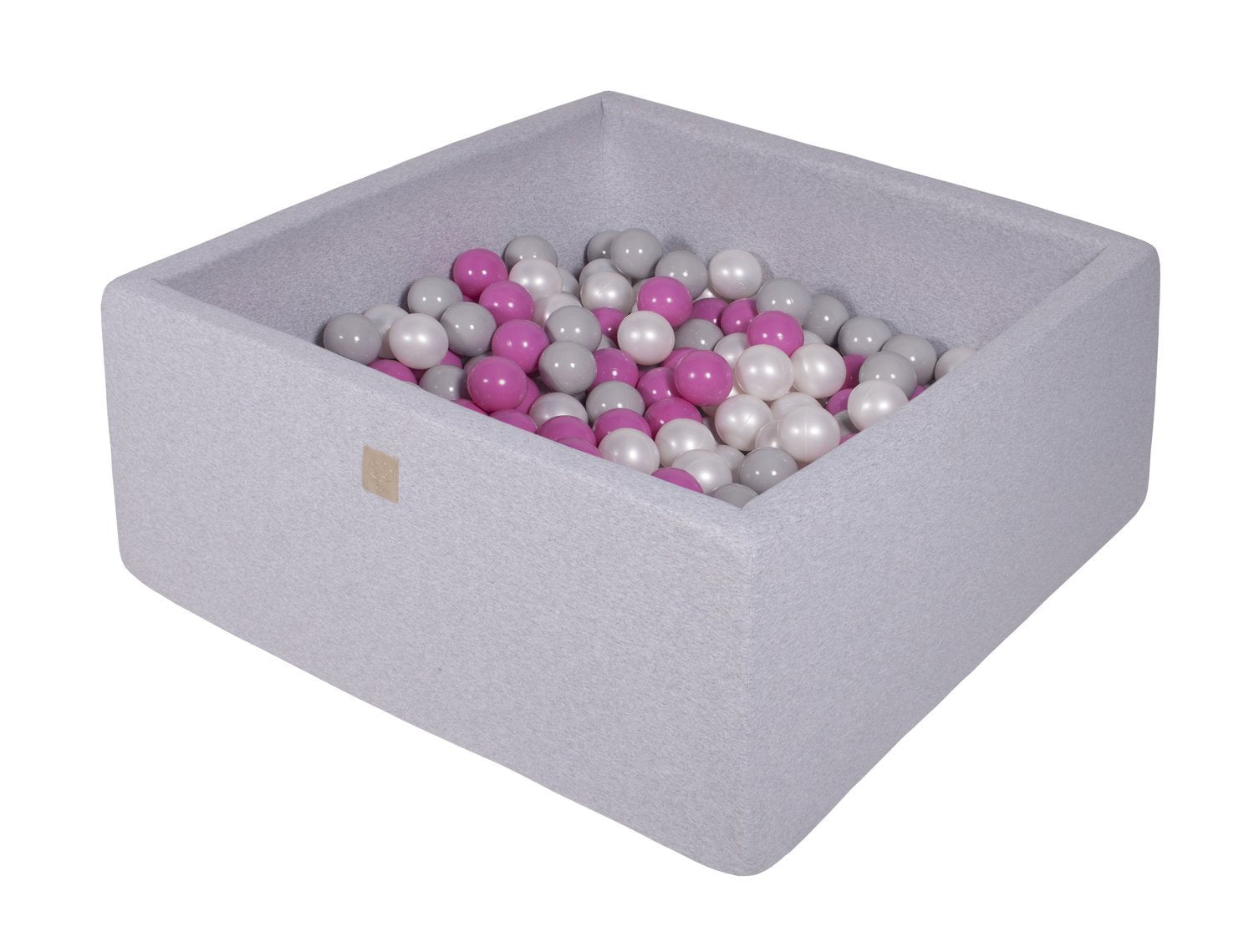 Vierkante ballenbak - Licht grijs met Parelwitte, Licht roze en Grijze ballen