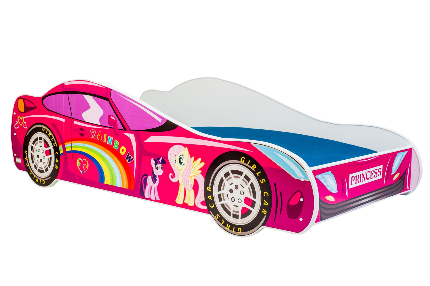 Kinderbed Pink Car 140x70/80 met matras en lattenbodem inbegrepen