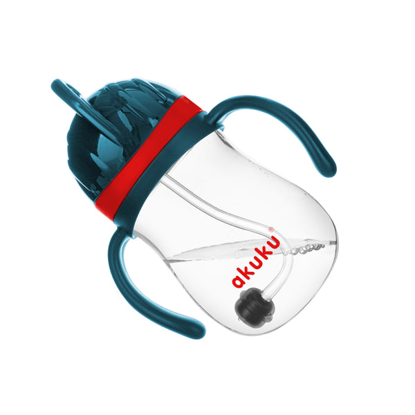 Lekvrije Beker met Verzwaard Rietje - Blauw/Rood (280 ml)