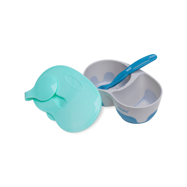 2-Vaks Kinderkom met Lepel - Grijs/Blauw